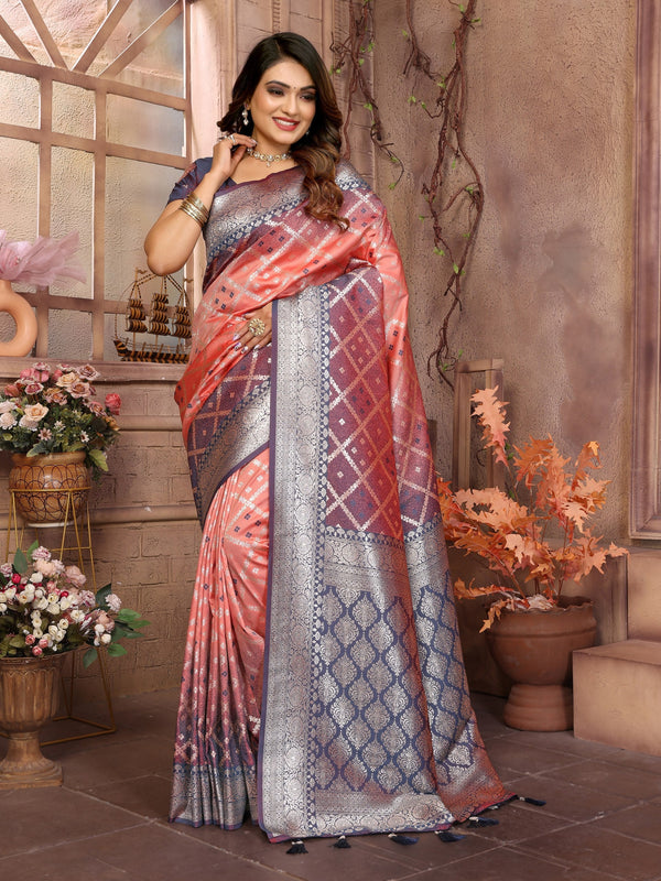 Party Wear Peach Color Kochi Silk Saree