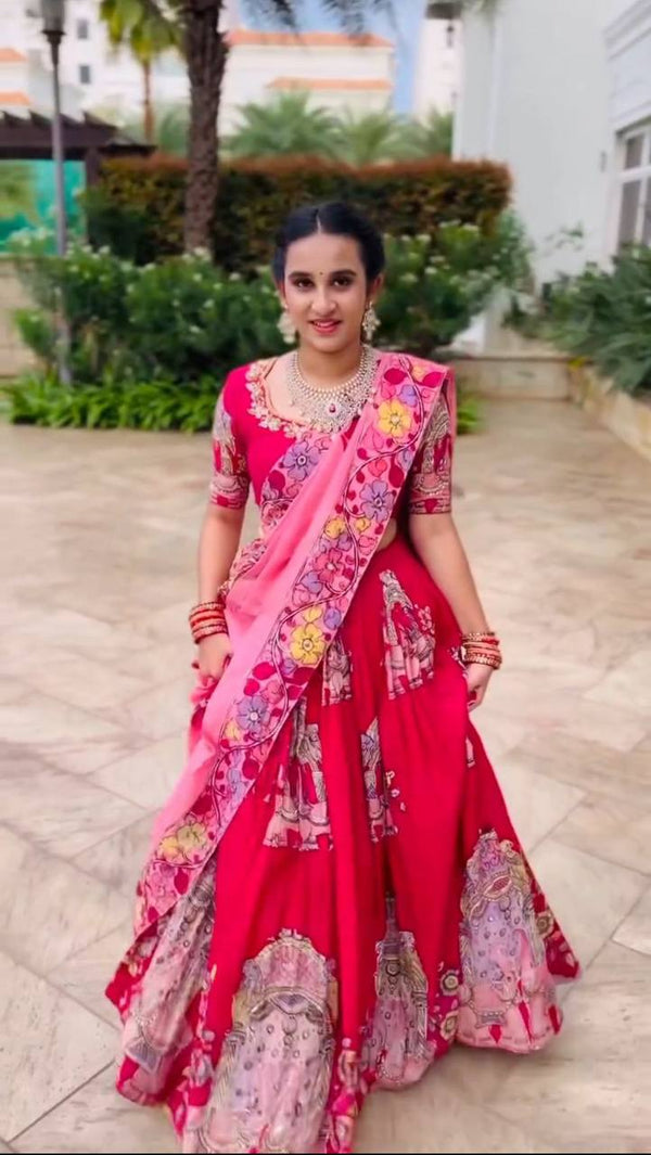 Good Looking Kalamkari Print Pink Color Lehenga Choli