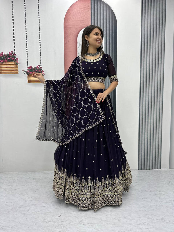 Festive Wear Thread And Sequence Work Black Color Lehenga Choli