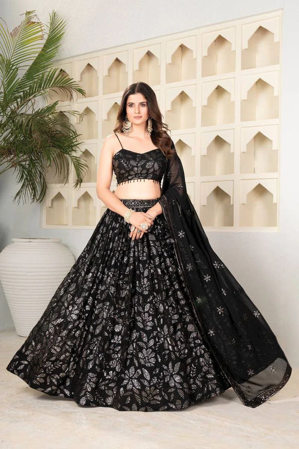 Outstanding Heavy Sequins Work Black Color Lehenga Choli