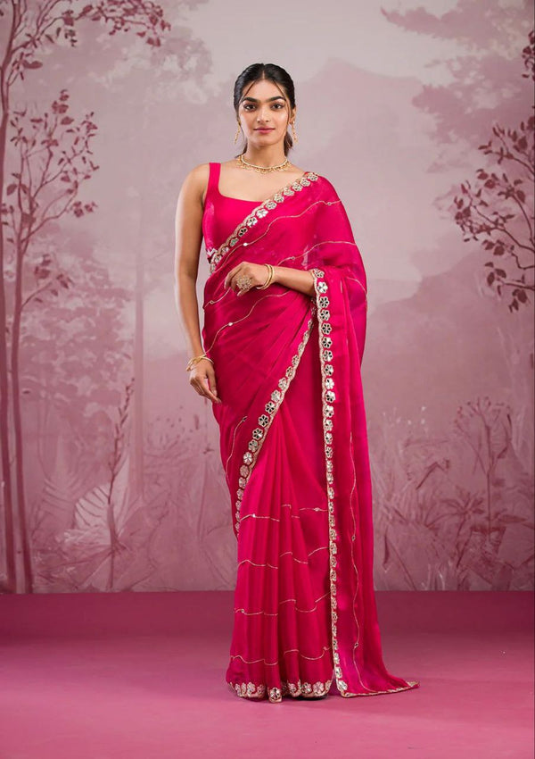Good Looking Glitter Dori Work Red Color Designer Saree
