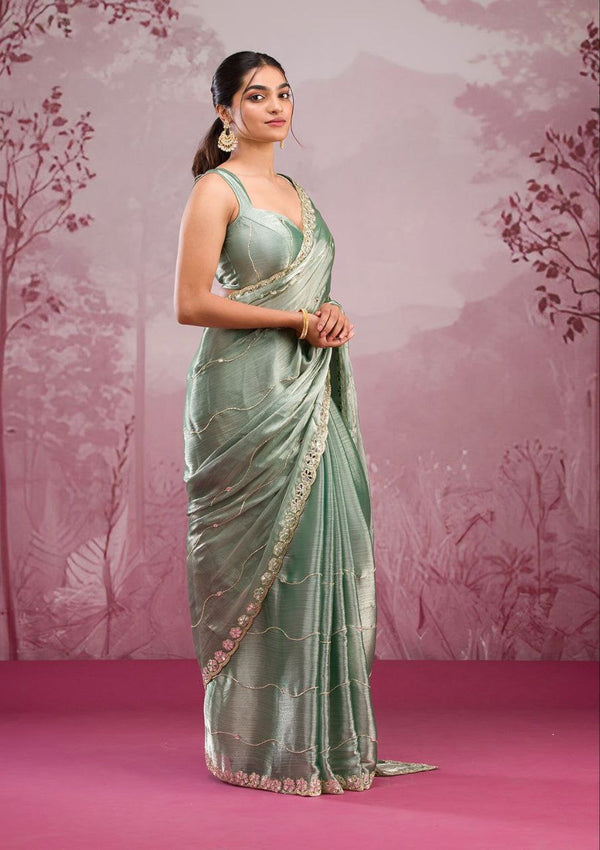 Good Looking Glitter Dori Work Parrot Color Designer Saree