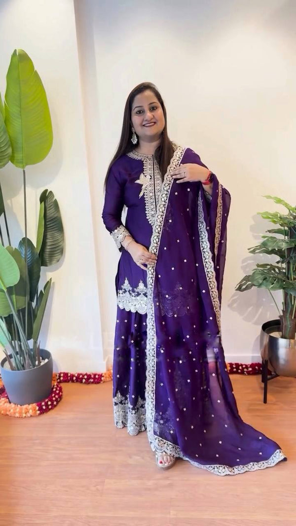 Precious Georgette Lavender Color Sequence Work Sharara Suit