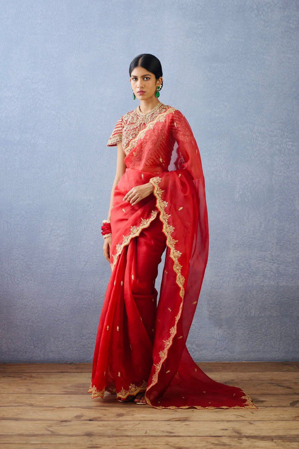 Decent Organza Silk Sequnce Work Red Color Saree