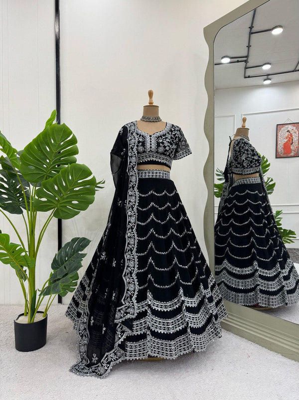 Awesome Gorgette Black Color Lehenga Choli