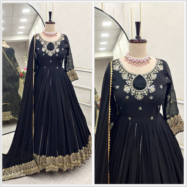 Wedding & Party Wear Sequence Work Black Color Gown