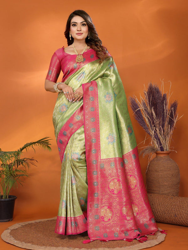 Classic Banarasi Silk Perrot & Pink Color Saree