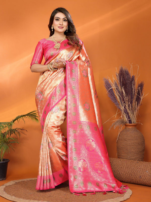 Classic Banarasi Silk Orange & Pink Color Saree