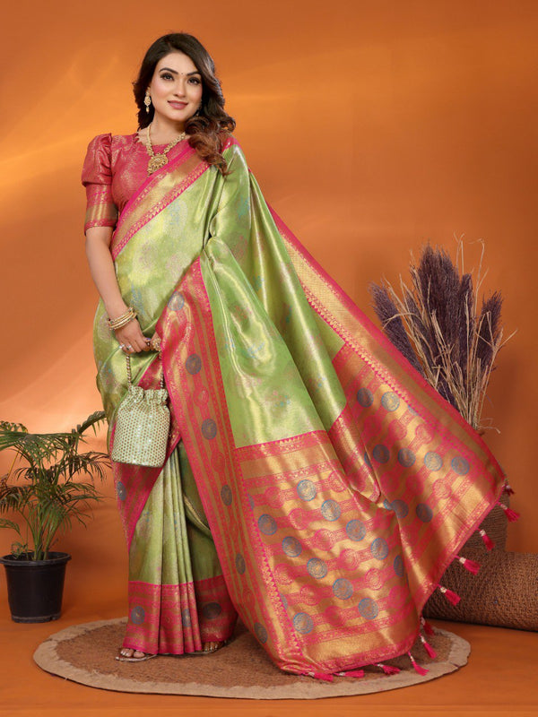 Presenting Paithani Banarasi Silk Perrot & Pink Color Saree