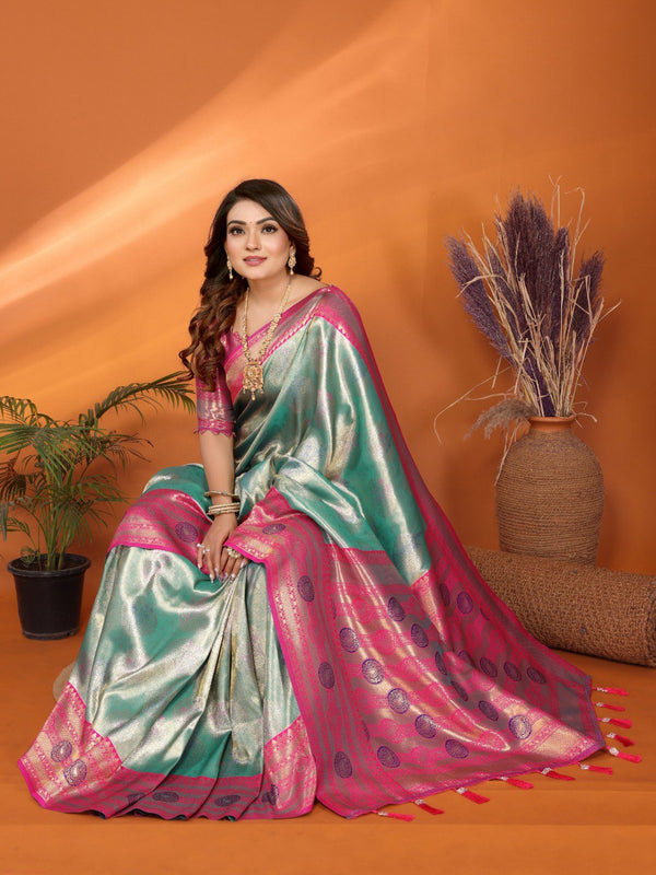 Presenting Paithani Banarasi Silk Sky Blue & Pink Color Saree
