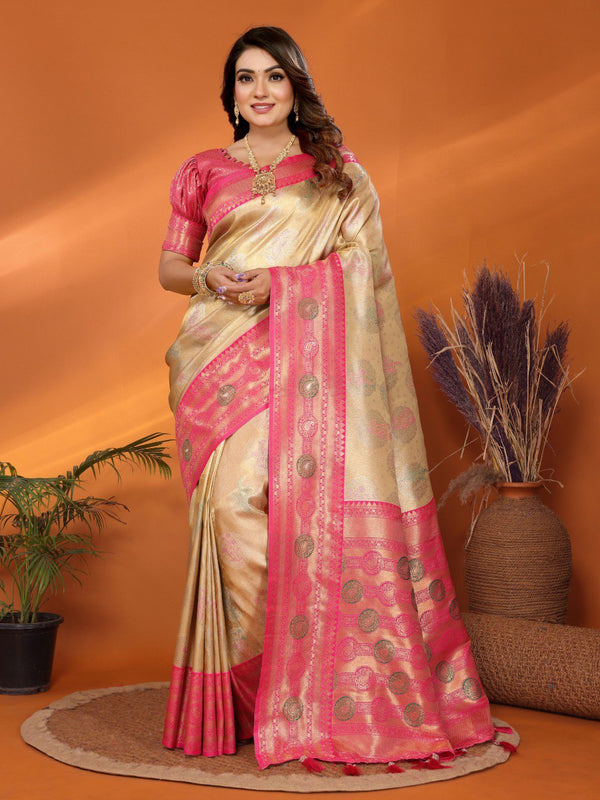 Presenting Paithani Banarasi Silk Gold & Pink Color Saree