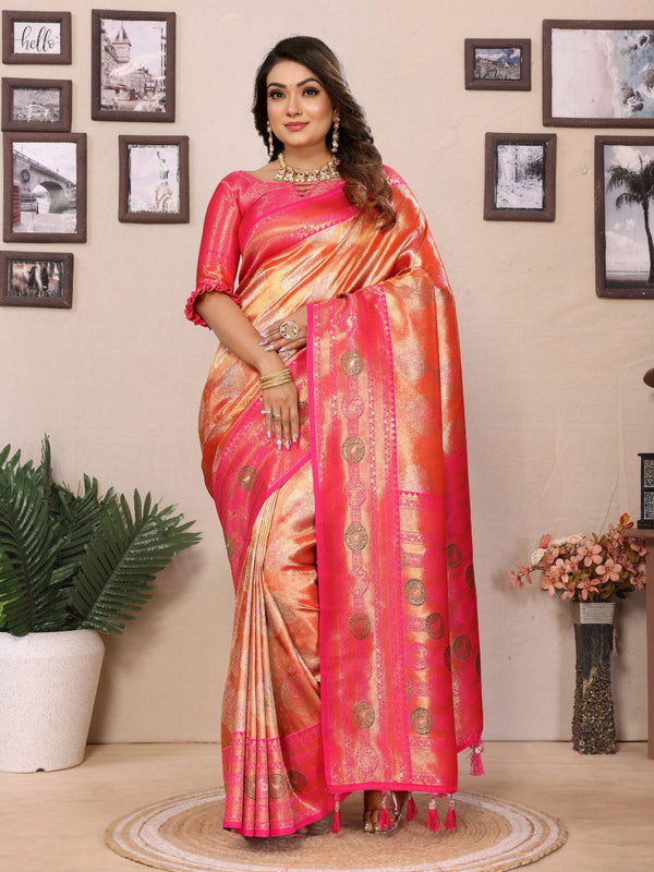 Presenting Paithani Banarasi Silk Orange & Pink Color Saree