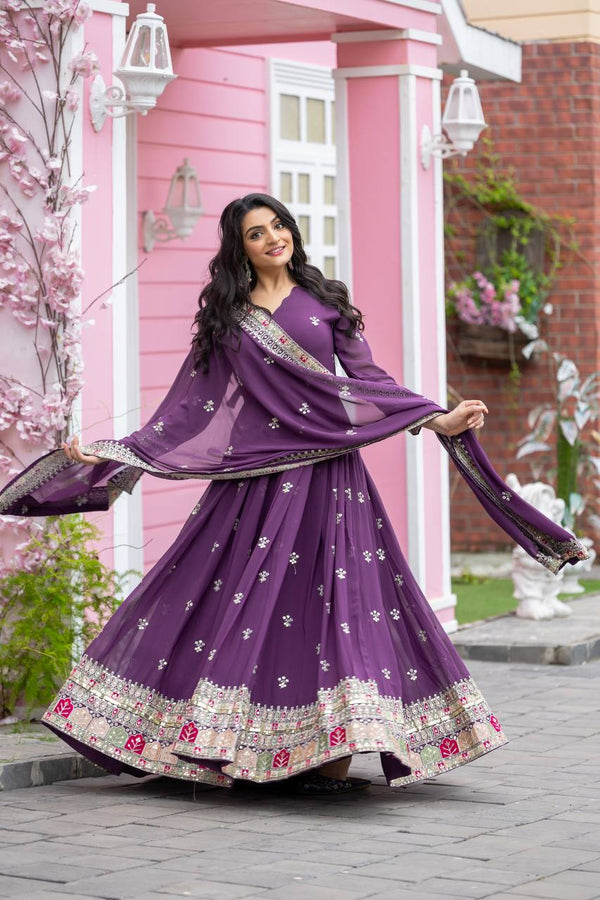 Captivating Georgette Purple Color Gown