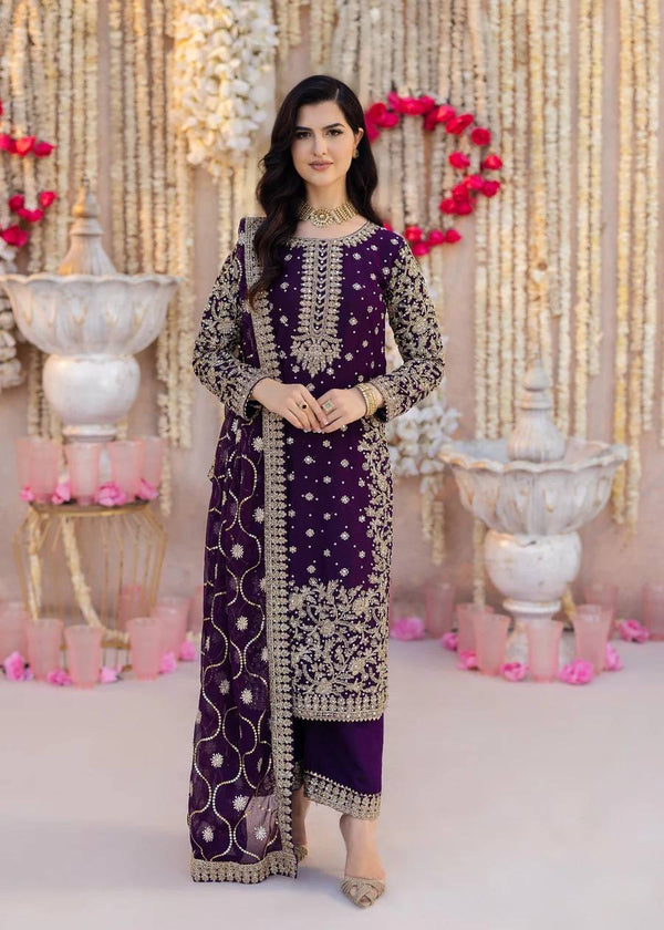 Opulent Georgette Sequence Work Purple Color Palazzo Suit