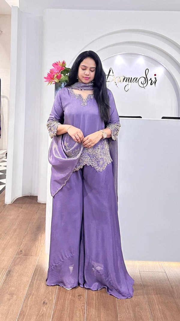 Fantastic Georgette Lavender Color Sharara Suit