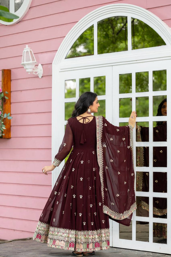 Captivating Georgette Maroon Color Gown