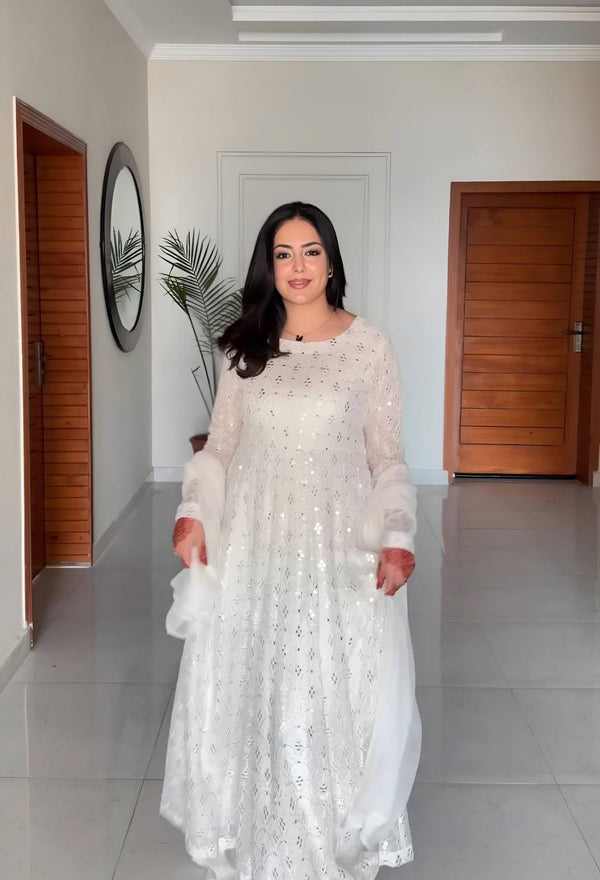 Outstanding Embroidered work White Color Gown With Palazzo