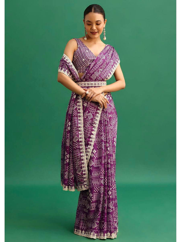 Flattering Digital Prints Wine Saree