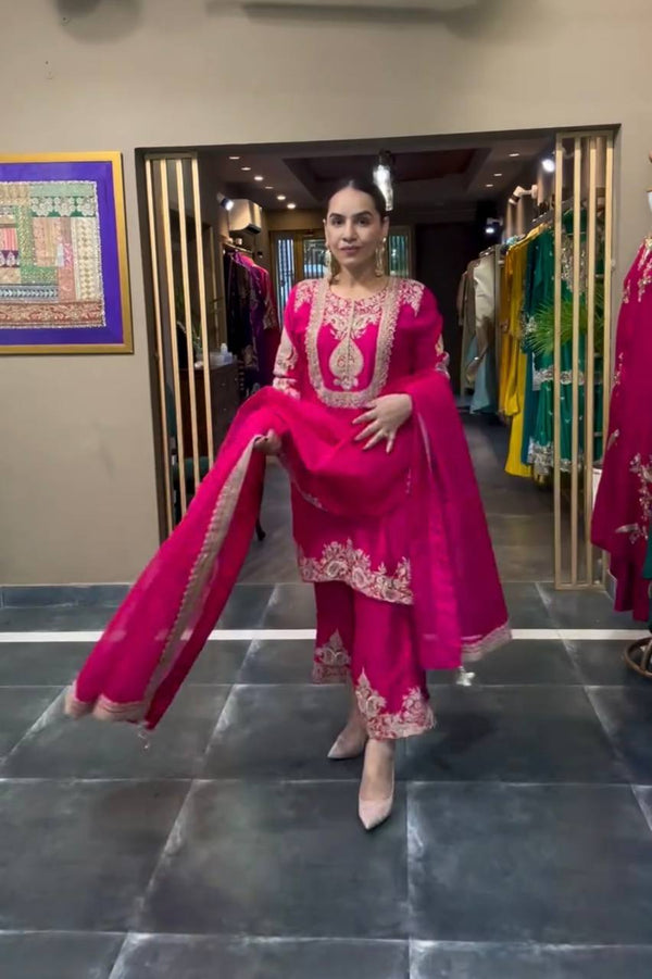 Luxuriant Chinnon Sequence Work Pink Color Salwar Suit