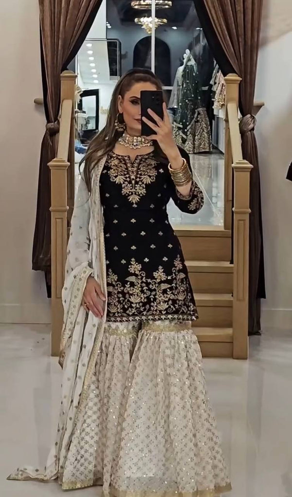Awesome Georgette Sequence Work Black Color Sharara Suit