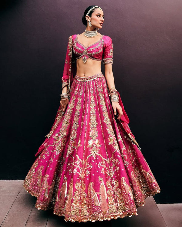 Bridal Wear Tapeta Silk Pink Color Lehenga Choli