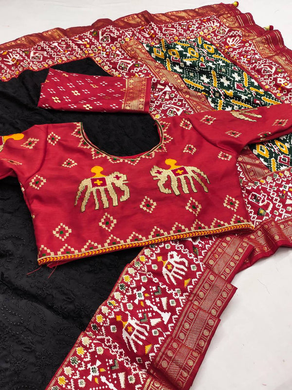 Wedding Wear Special Foil Printed Black Color Saree