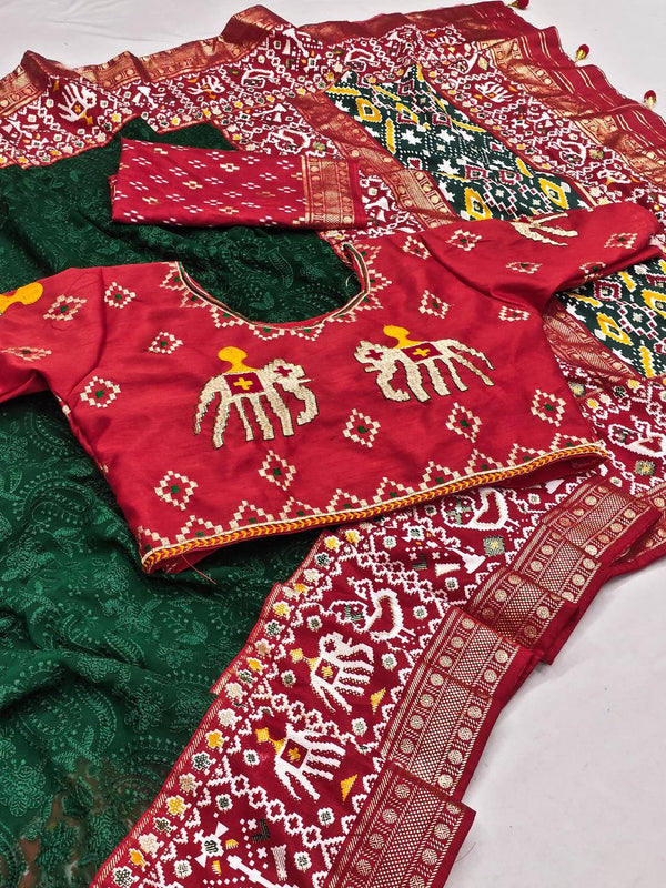 Wedding Wear Special Foil Printed Green Color Saree