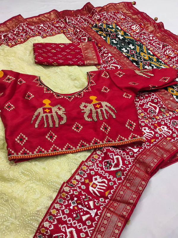 Wedding Wear Special Foil Printed Lemon Color Saree