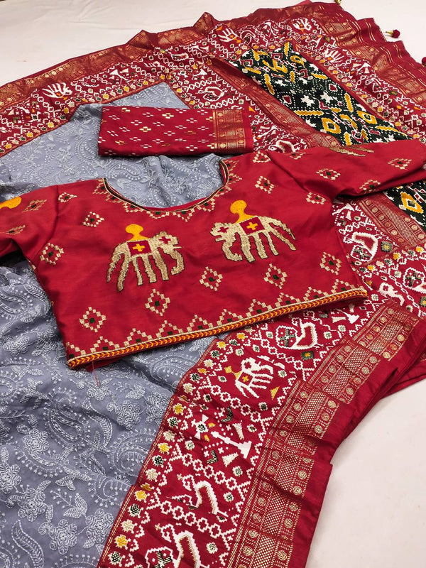 Wedding Wear Special Foil Printed Grey Color Saree