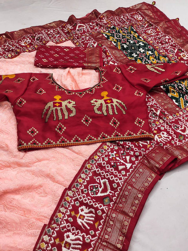 Wedding Wear Special Foil Printed Peach Color Saree