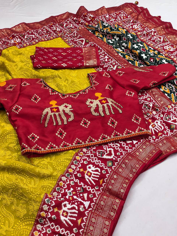 Wedding Wear Special Foil Printed Mustard Color Saree