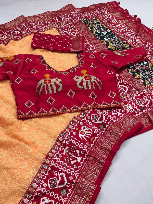 Wedding Wear Special Foil Printed Orange Color Saree