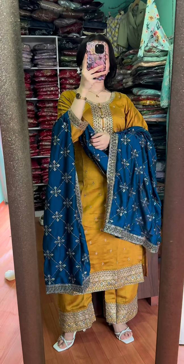 Flattering Yellow Color Chinnon Silk Salwar Suit