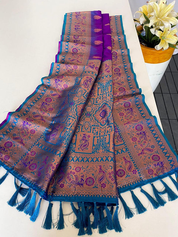 Ravishing Paithani Silk Purple Color Zari Weaves Saree