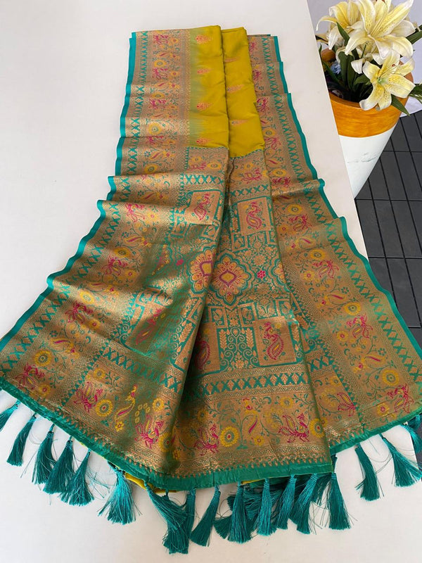 Ravishing Paithani Silk Yellow Color Zari Weaves Saree