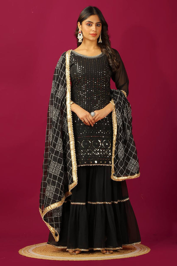 Fashionable Georgette Black Color Sharara Suit