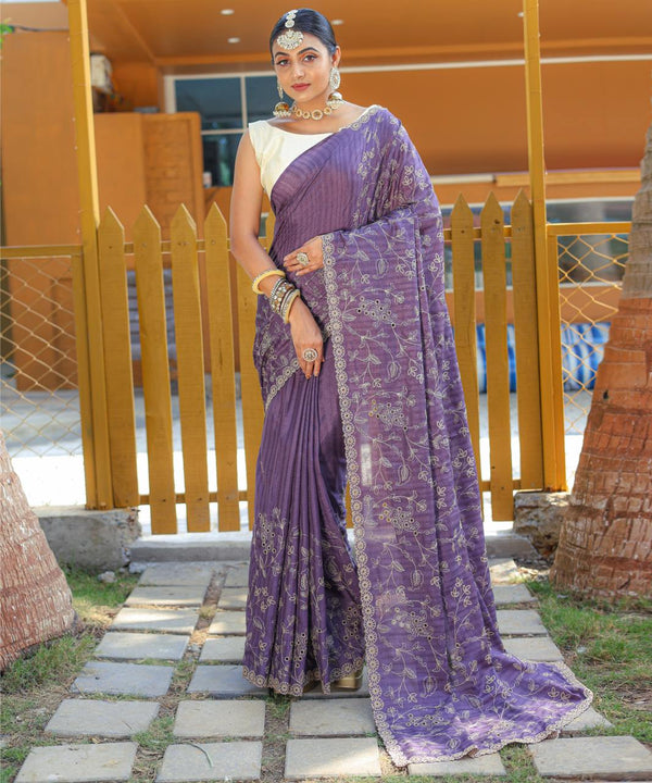 Captivating Silk Floral Design Lavender Color Saree