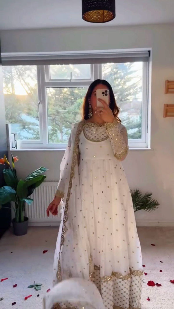 Glimmering Georgette White Color Long Gown