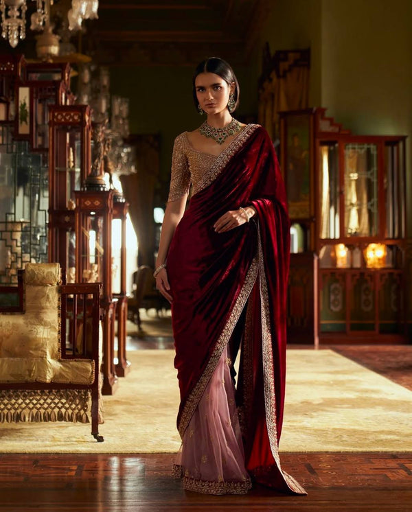 Captivating Thread Dori Work Maroon Color Saree