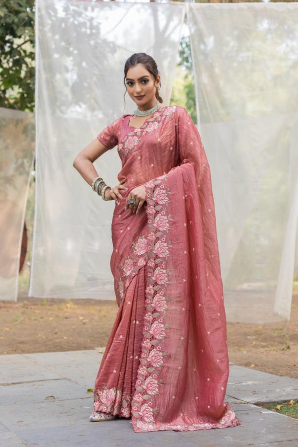 Imposing Crush Silk Peach Color Saree
