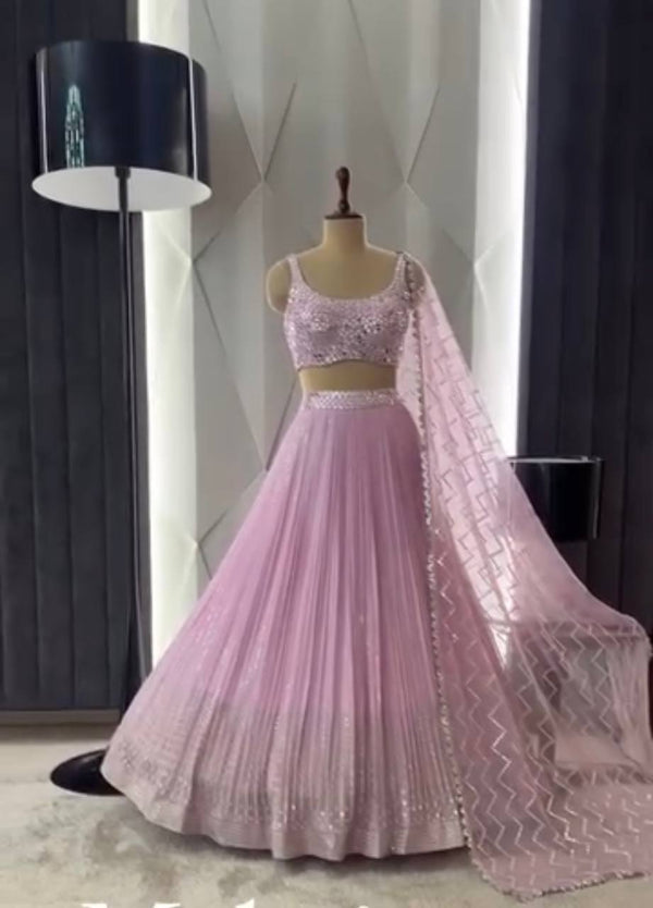 Wedding & Party Wear Real Mirror Hand Work Pink Color Lehenga Choli