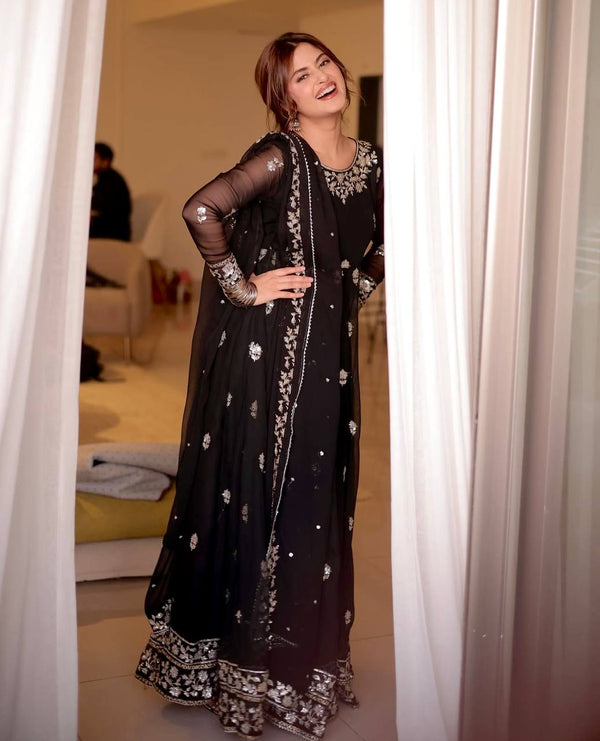 Fancy Georgette Sequence Work Black Color Gown