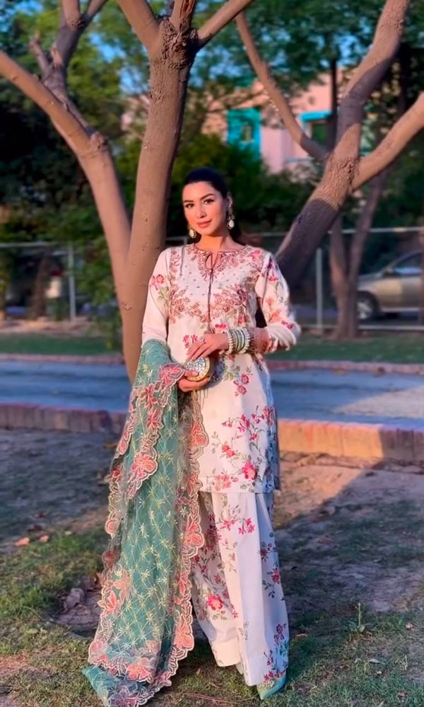 Exotic Modal Silk White Color Palazzo Suit