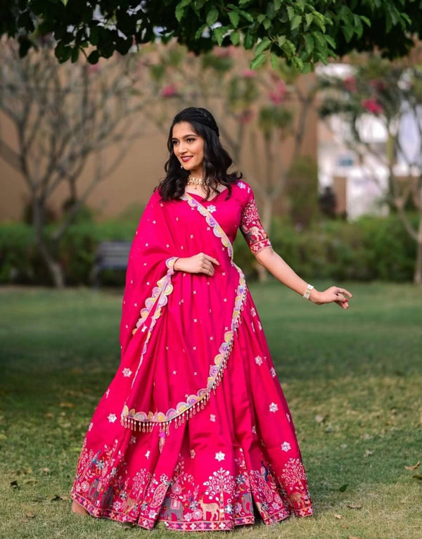 Awesome Chinon Pink Color Sequence Work Lehenga Choli