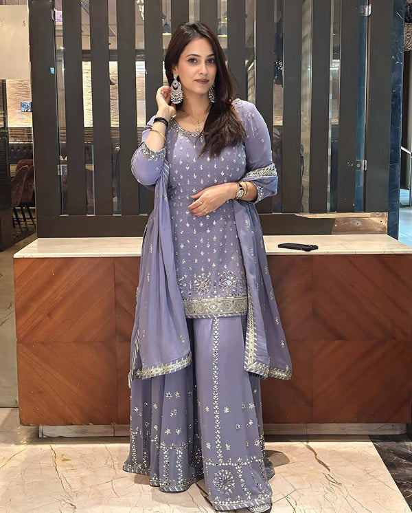 Exotic Georgette Lavender Color Palazzo Suit
