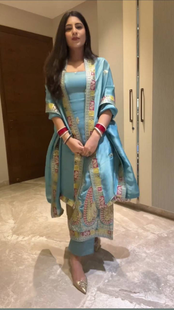 Demanding Chinon Silk SkyBlue Color Salwar Suit