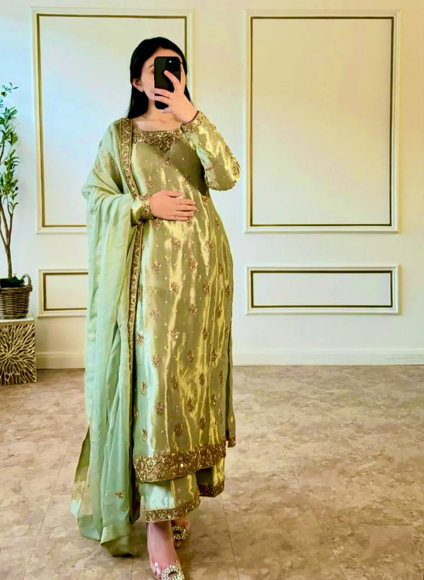Stunning Zimmy Chu Silk Perrot Color Palazzo Suit