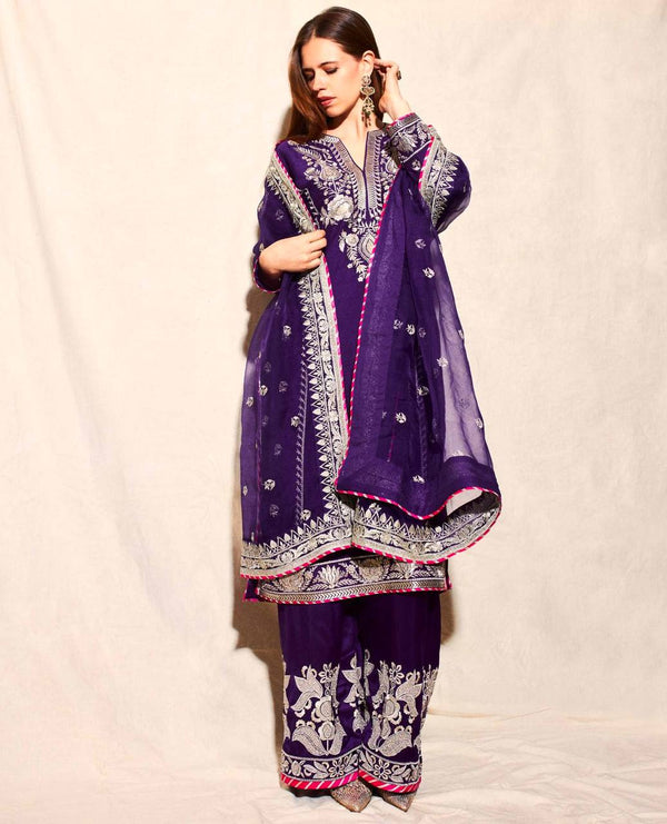 Awesome Embroidery Work Purple Color Palazzo Suit