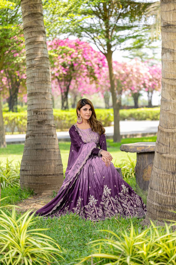 Occasion Wear Embroidery Work Purple Color Lehenga Choli