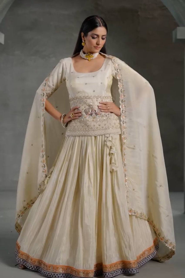 Good Looking Sequence Work White Color Top With Lehenga